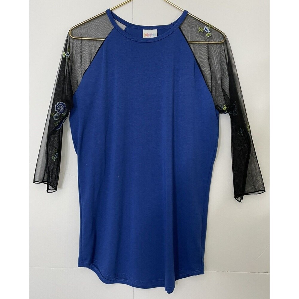 LulaRoe Randy Royal Blue Shirt with sheer black sleeves Medium